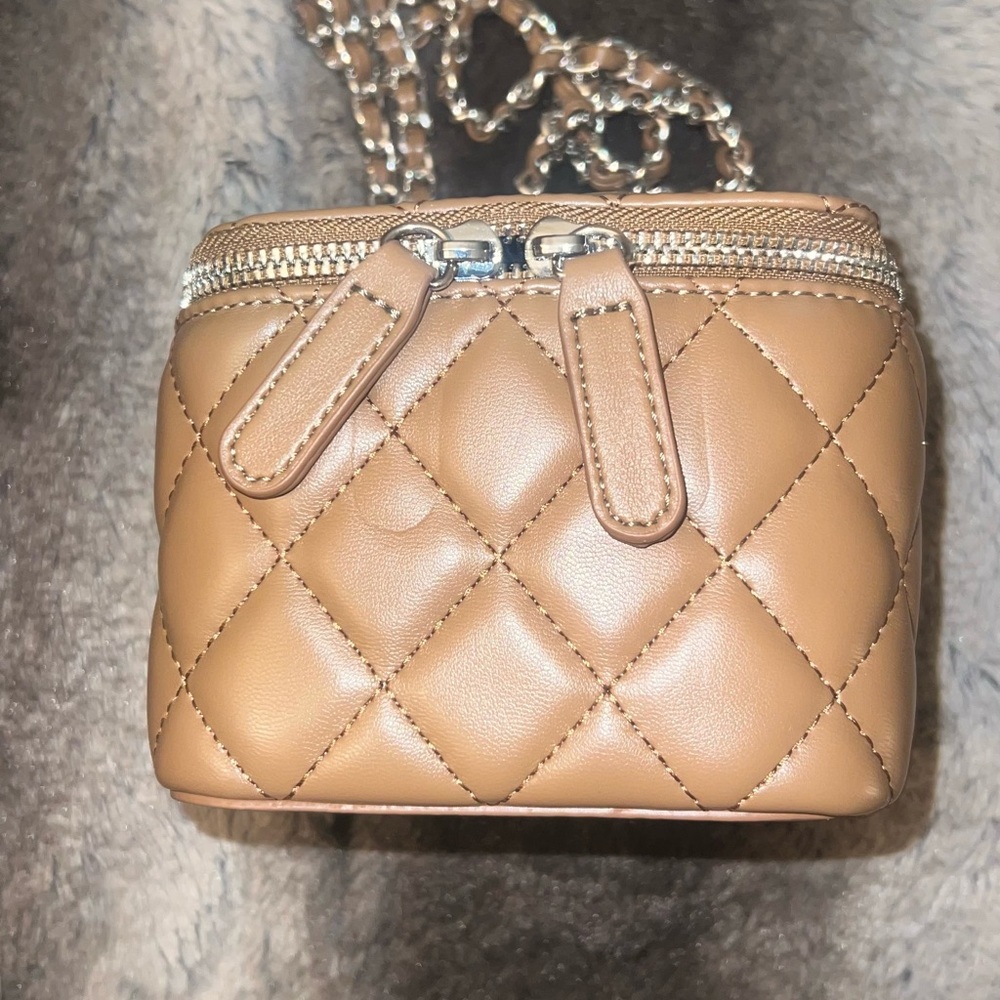 Faux Leather Tan Quilted Chain Bag